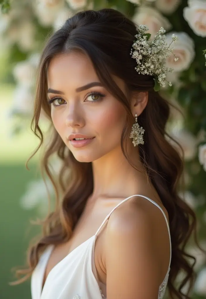 12 Stunning Wedding Hair Styles That Will Leave Everyone Speechless (You Won't Believe #7!) - 6. Half-Up Half-Down With Flowers