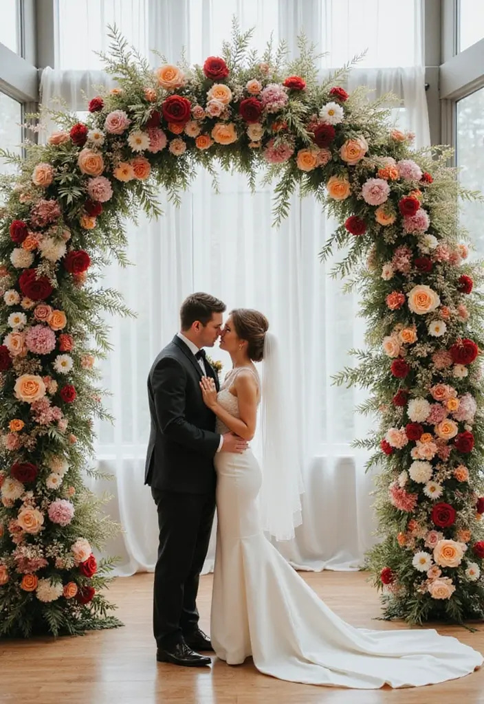 15 Jaw-Dropping Outdoor Wedding Photo Ideas You'll Want to Copy #11! - 11. Whimsical Floral Arch