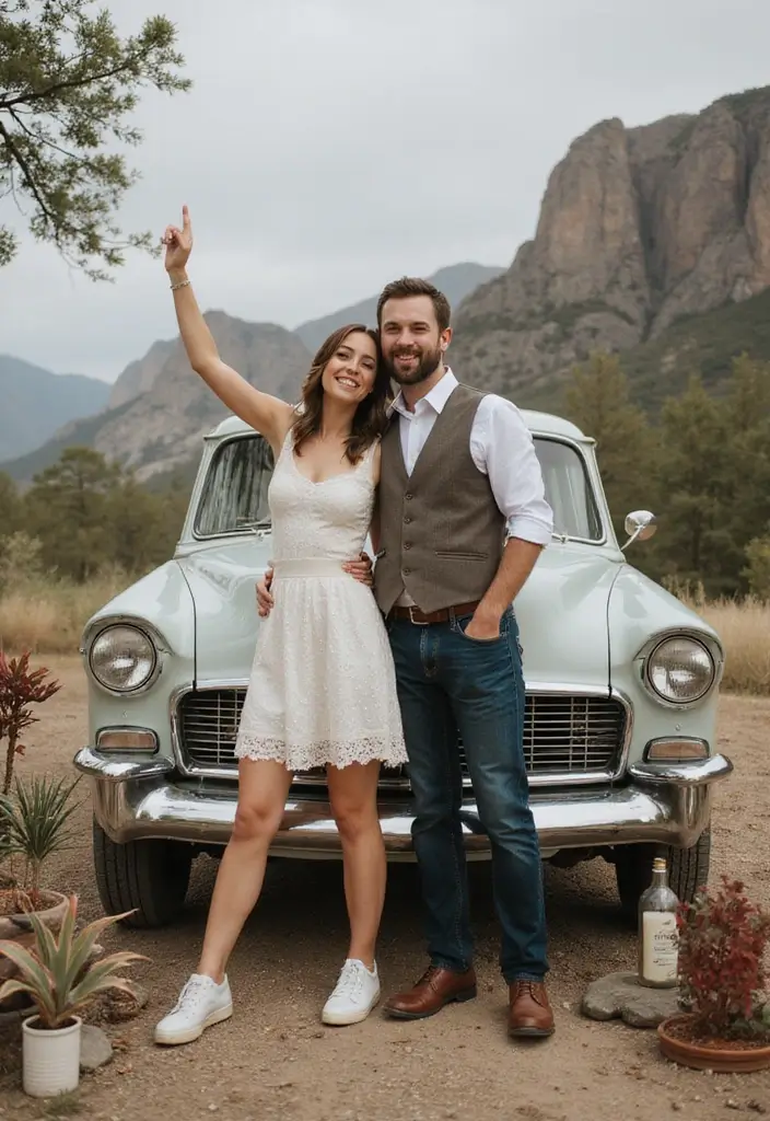 15 Jaw-Dropping Outdoor Wedding Photo Ideas You'll Want to Copy #11! - 9. Vintage Car Charm