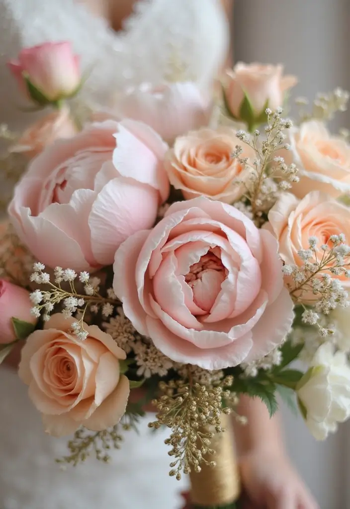 16 Colorful Simple Wedding Bouquets That Will Complement Your Theme (Check Out #9!) - 1. Blush & Gold Elegance