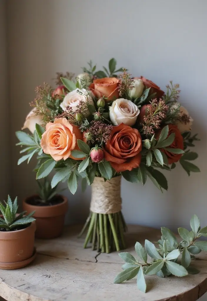 16 Colorful Simple Wedding Bouquets That Will Complement Your Theme (Check Out #9!) - 10. Earthy Terracotta & Sage