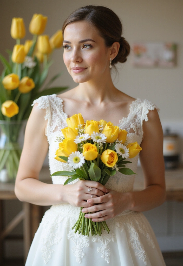 16 Colorful Simple Wedding Bouquets That Will Complement Your Theme (Check Out #9!) - 13. Bright Yellow & White