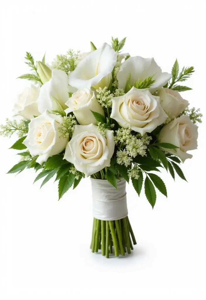16 Colorful Simple Wedding Bouquets That Will Complement Your Theme (Check Out #9!) - 3. Timeless White & Green