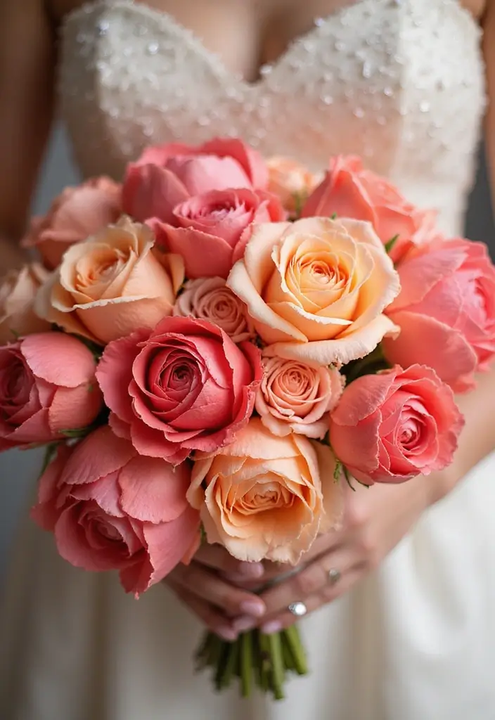 16 Colorful Simple Wedding Bouquets That Will Complement Your Theme (Check Out #9!) - 5. Vibrant Coral & Peach