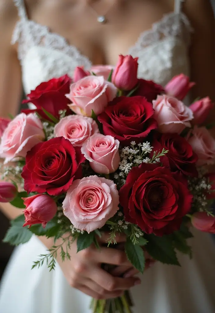 16 Colorful Simple Wedding Bouquets That Will Complement Your Theme (Check Out #9!) - 7. Bold Red & Pink Passion