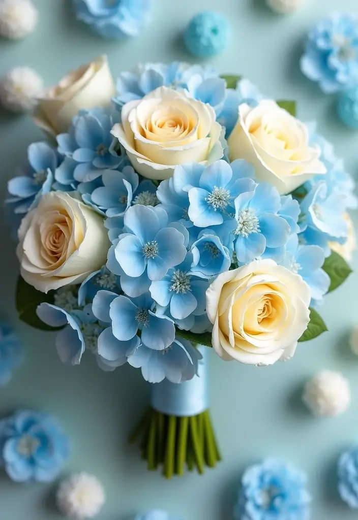 16 Colorful Simple Wedding Bouquets That Will Complement Your Theme (Check Out #9!) - 8. Soft Blue & Cream