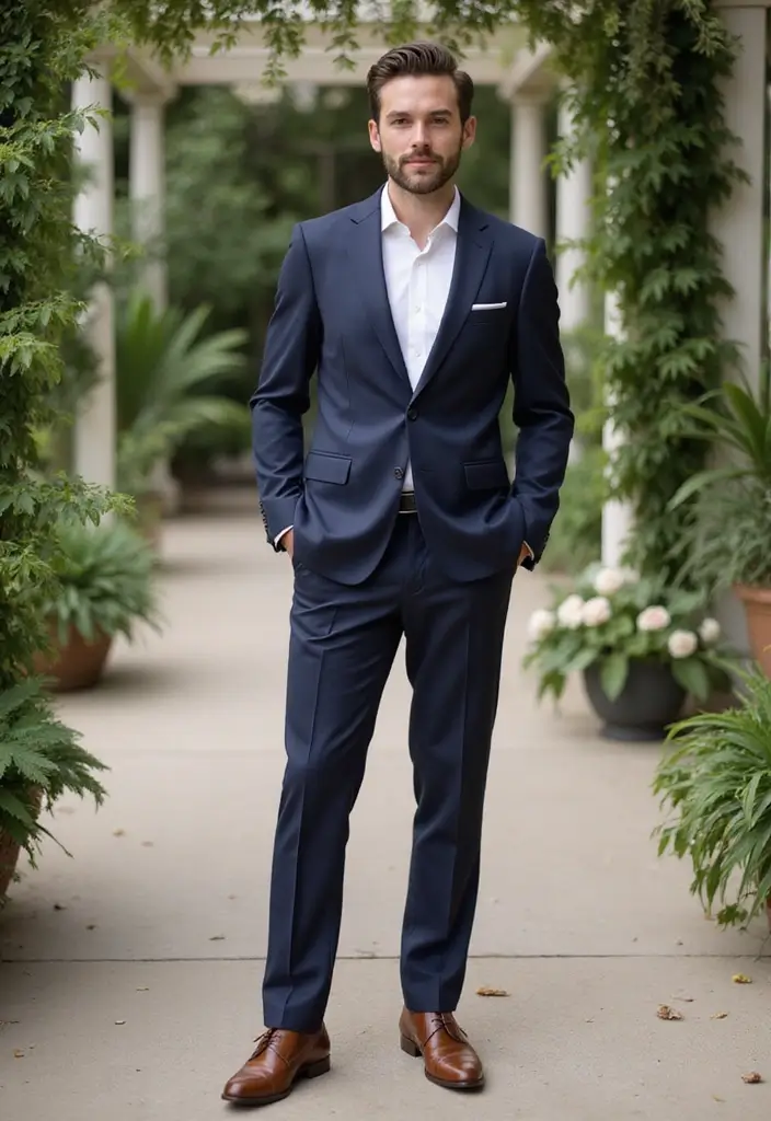 10 Stylish Wedding Guest Outfits for Men That Will Make You the Best-Dressed Attendee! - 1. The Classic Navy Suit