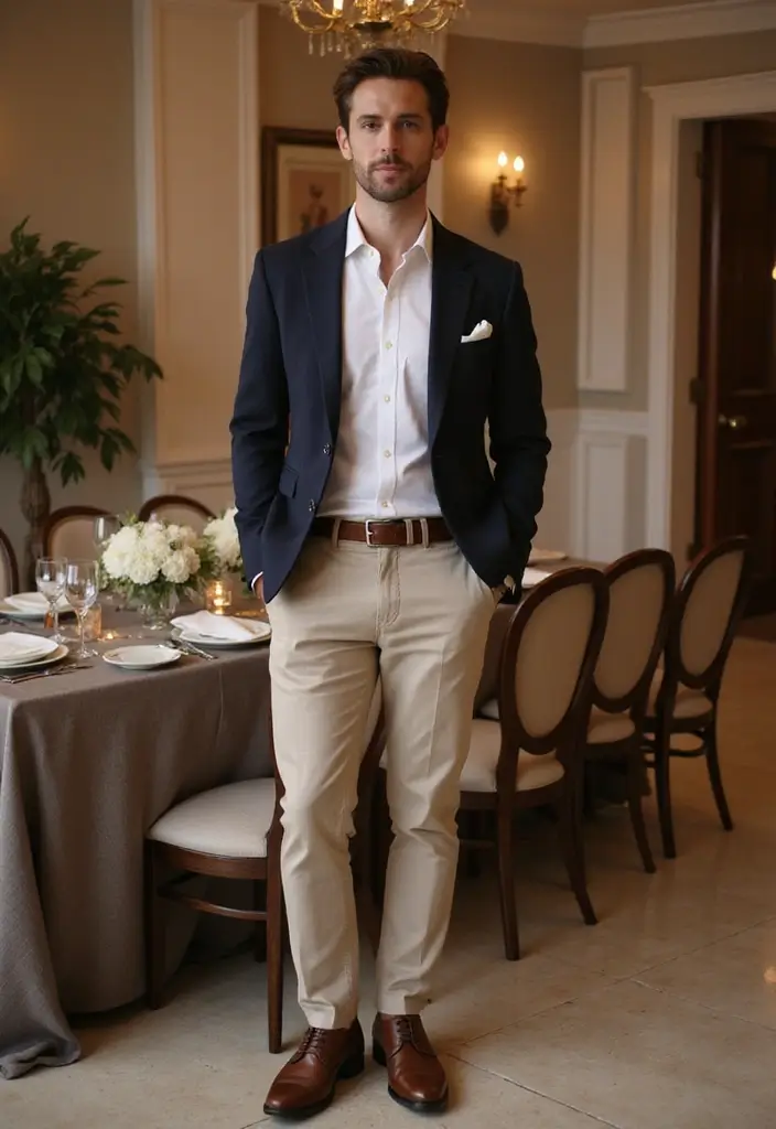 10 Stylish Wedding Guest Outfits for Men That Will Make You the Best-Dressed Attendee! - 3. Stylish Chinos and Blazer Combo