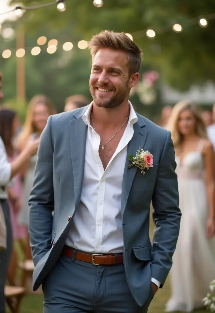 10 Stylish Wedding Guest Outfits for Men That Will Make You the Best-Dressed Attendee! - 5. Casual Suit with No Tie