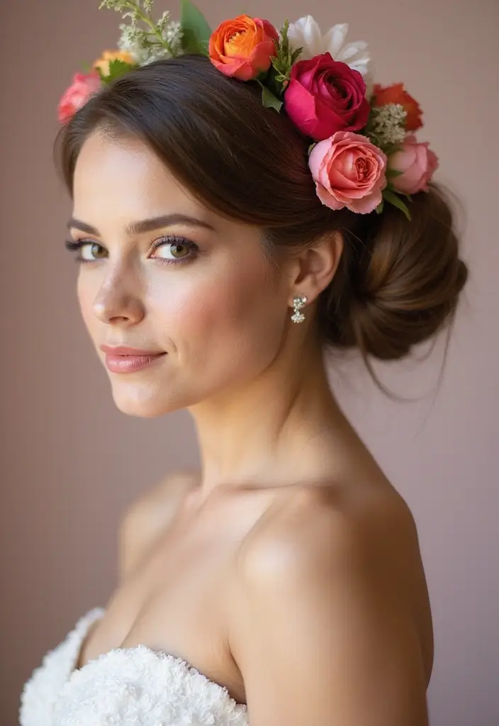 13 Breathtaking Wedding Hair Styles for Brides You Need to See! - 10. Floral Accented Updo